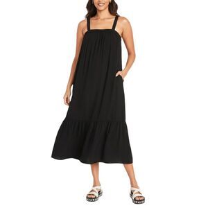 Old Navy Sleeveless Tie Back Cutout Tiered Maxi Swing Dress Black L NEW